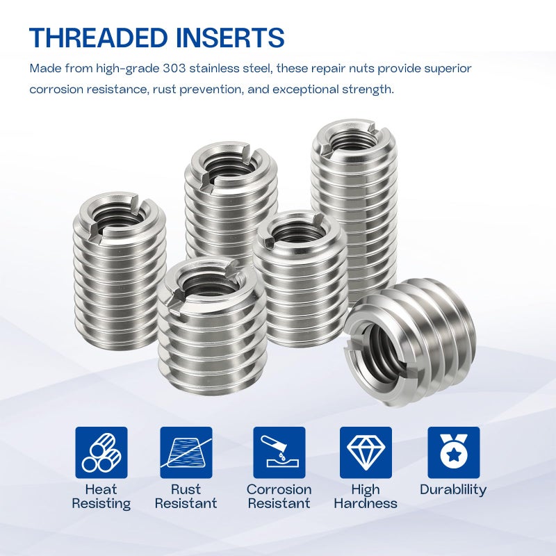 HiPicco 6 Pcs Thread Adapter Sleeve Reducing Nut  M14 x 2 Male to M8 x 1.25 Female Thread Stainless Steel Repair Insert Nut Screw 18mm Length Reducer Conversion Fastener - Image 3